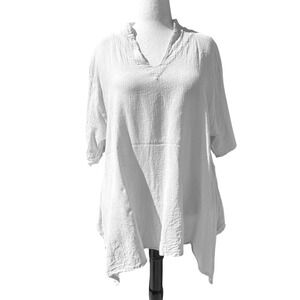OH MY GAUZE Wms Lt Gray Size 1 L Linen Blend Tunic Top V-Neck 3/4 Sleeve